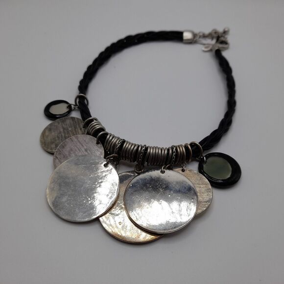 Chico's Twisted Leather Enamel Disk Necklace, New With Tags, 19" - Picture 9 of 9